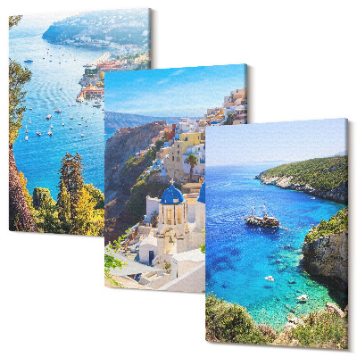 Sada 3 obrazů Výhled na řecké moře a santorinské město Oia