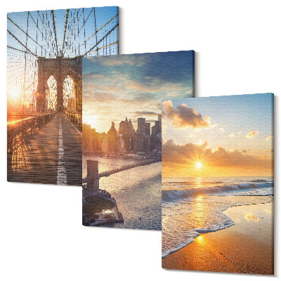 Sada obrazů na zeď triptych Mosty a západy slunce v městské krajině