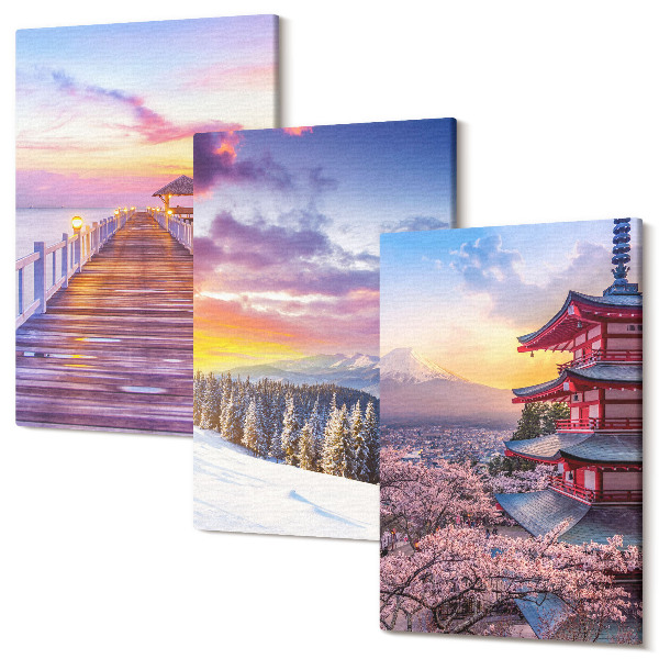Sada obrazů triptych Romantická krajina s malebnou oblohou