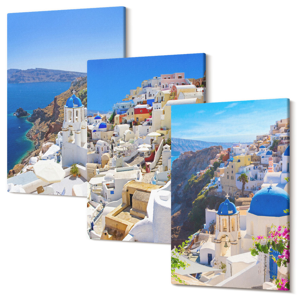 Sada obrazů na zeď triptych Krajinná architektura pohledy na město Oia Santorini Řecko
