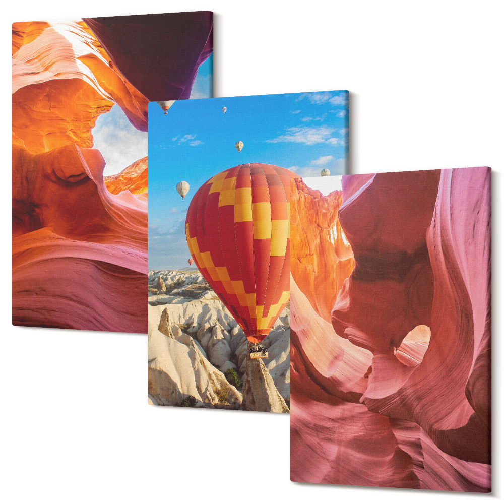 Sada 3 obrazů Krajiny pouštních soutěsek a let balónem