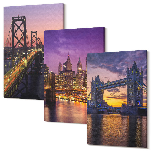 Sada obrazů na zeď triptych Západ slunce mosty a panoráma města