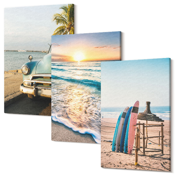 Sada obrazů triptych Miami dovolená pohledy západ slunce nad mořem