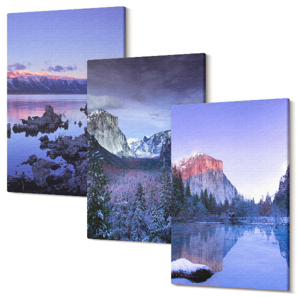 Sada obrazů na zeď triptych Horské krajiny za soumraku, výhled na vodu