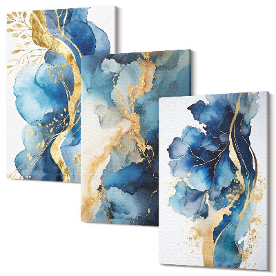 Sada obrazů na zeď triptych Modré abstraktní vzory s jemnými akcenty