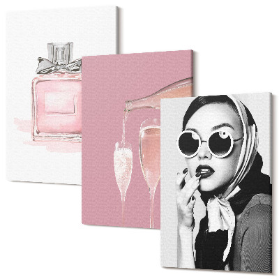 Sada 3 obrazů Stylové dámské doplňky v odstínech růžové