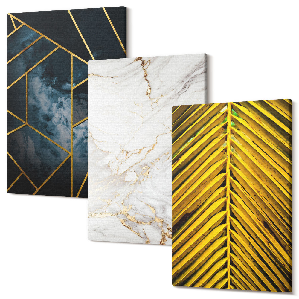Sada 3 obrazů Moderní geometrické vzory a přírodní rostlinné motivy