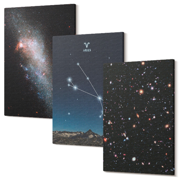Sada obrazů triptych Kosmické krajiny galaxií a souhvězdí zvěrokruhu Berana