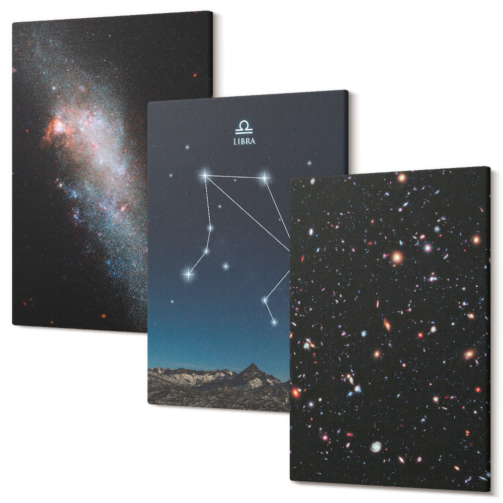 Sada obrazů na zeď triptych Noční obloha v souhvězdí vesmírné galaxie Váhy