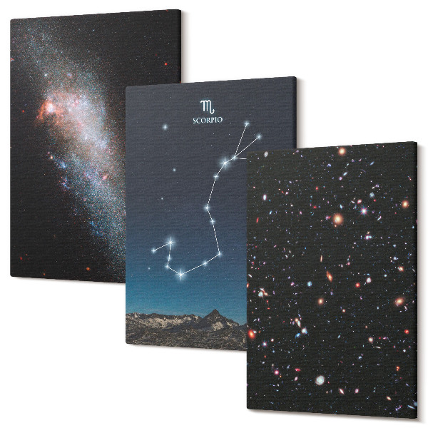 Sada obrazů na zeď triptych Kosmické krajiny galaxií a souhvězdí Štíra