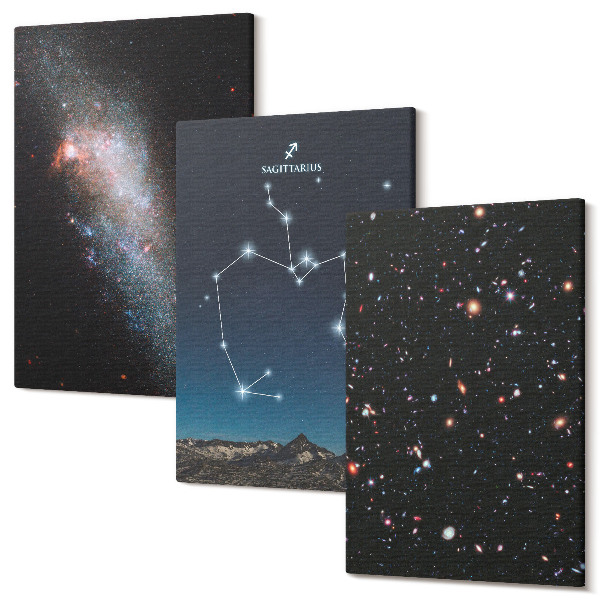 Sada 3 obrazů Galaxie, souhvězdí a vesmírné znamení zvěrokruhu Střelec