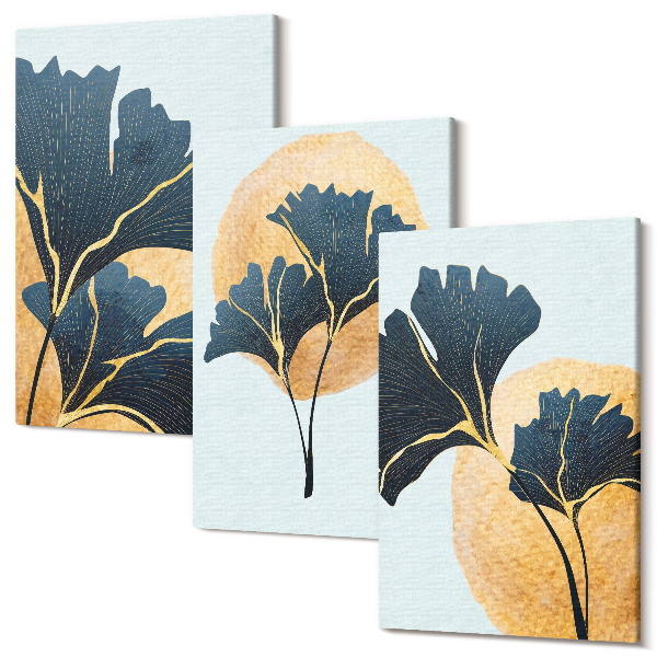 Sada obrazů na zeď triptych Estetické listy ginkga na světlém pozadí