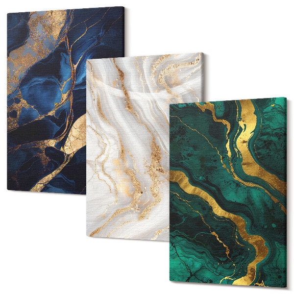 Sada obrazů triptych Abstraktní vzory v odstínech modré a zelené