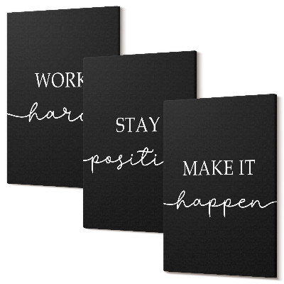Sada 3 obrazů Elegantní motivační slogany na černém pozadí