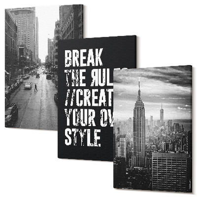 Sada obrazů triptych Ulice města v černé a bílé s inspirativním nápisem