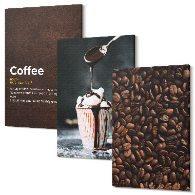 Sada obrazů na zeď triptych Definice nápoje se šlehačkou z kávových zrn