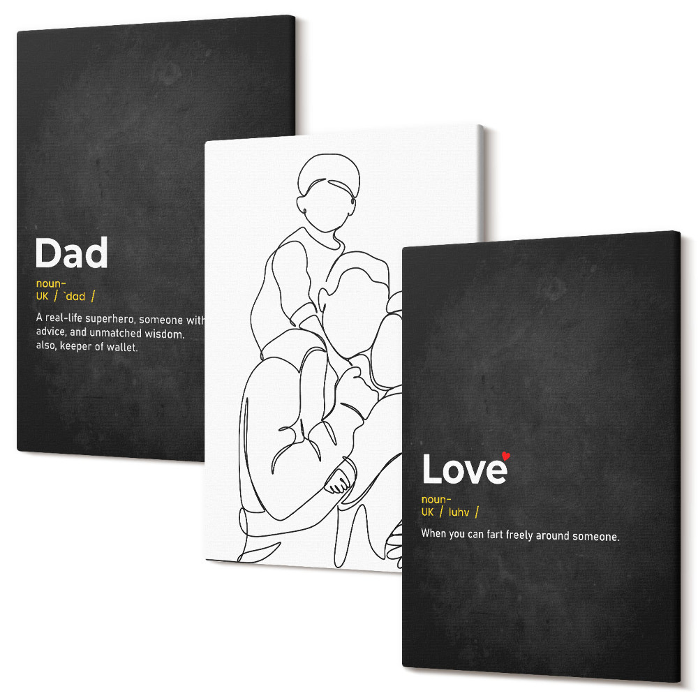Sada 3 obrazů Rodinné perokresby s definicemi lásky a otcovství