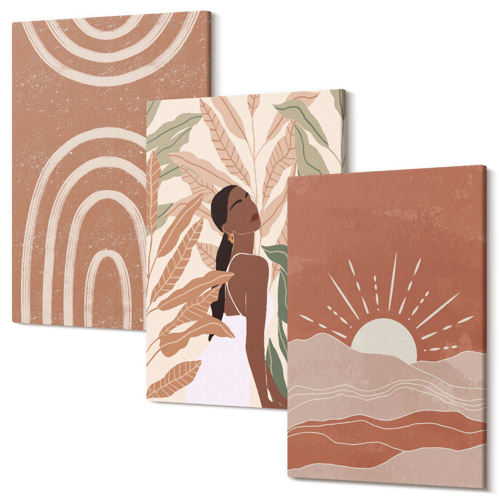 Sada obrazů triptych Boho abstraktní tvary a ilustrace