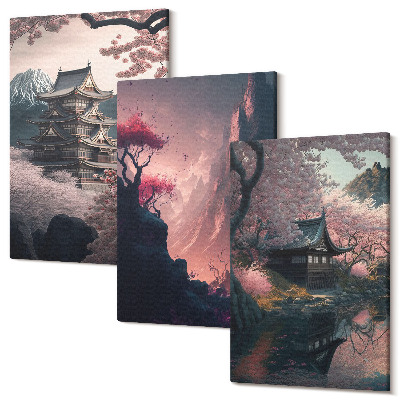 Sada obrazů na zeď triptych Fantasy krajiny japonských horských krajin