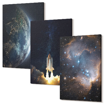 Sada 3 obrazů Vesmír Země raketa galaxie hvězdy oblohy