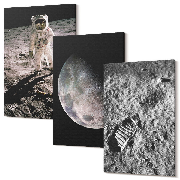 Sada obrazů na zeď triptych Foto stopa astronauta na Měsíci
