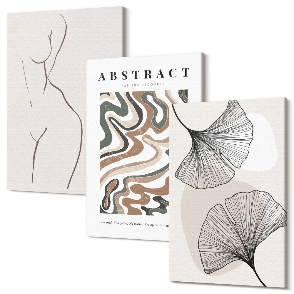 Sada obrazů triptych Abstraktní plakát ženských tvarů opouští boho styl