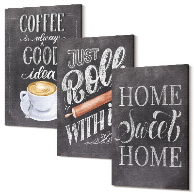 Sada obrazů na zeď triptych Káva, teplo domova a pohoda