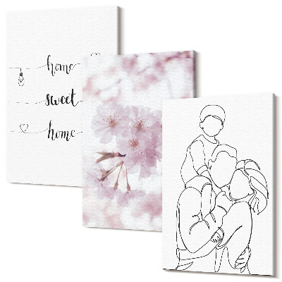 Sada obrazů triptych Květiny a rodina v minimalistickém designu