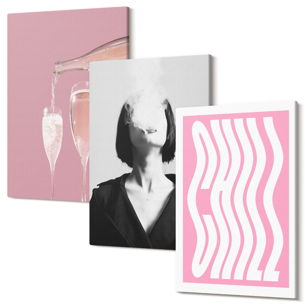 Sada obrazů triptych Stylový portrét ženy v relaxační šampaňské