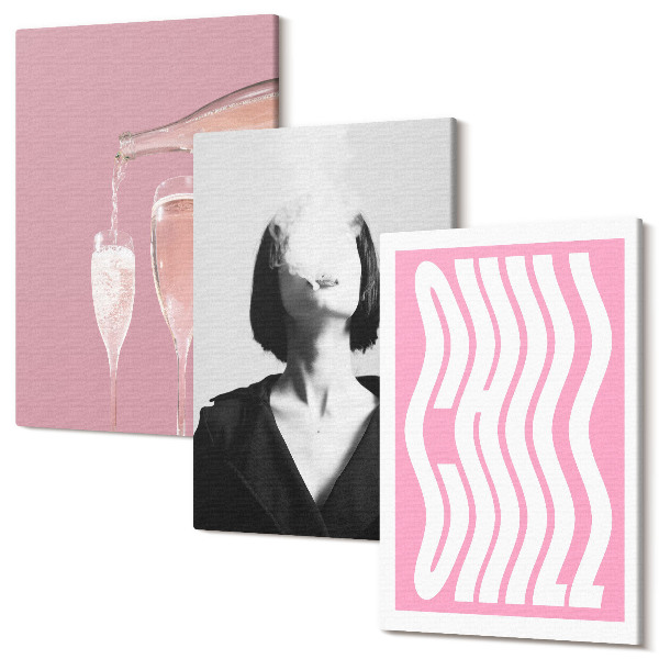 Sada obrazů triptych Stylový portrét ženy v relaxační šampaňské