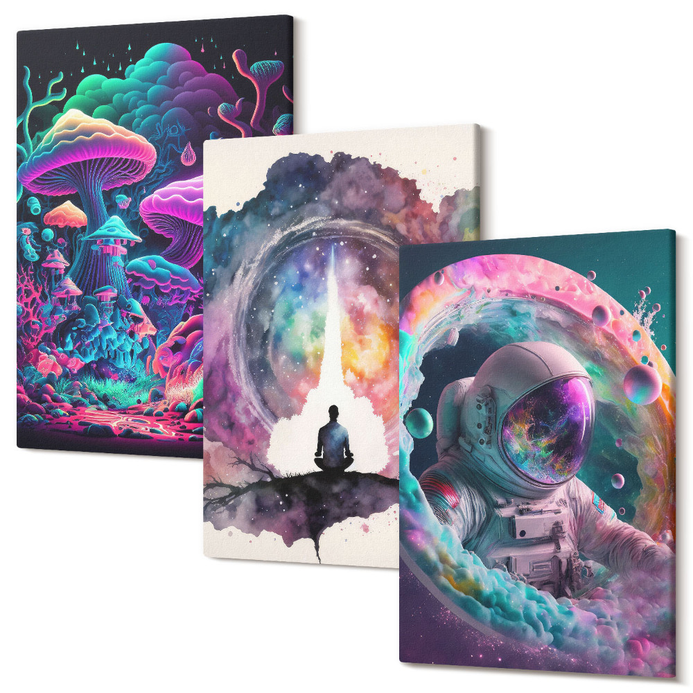 Sada 3 obrazů Barevné ilustrace ve stylu fantasy art