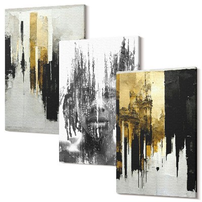 Sada 3 obrazů Kontrastní abstrakce s portrétem a architekturou