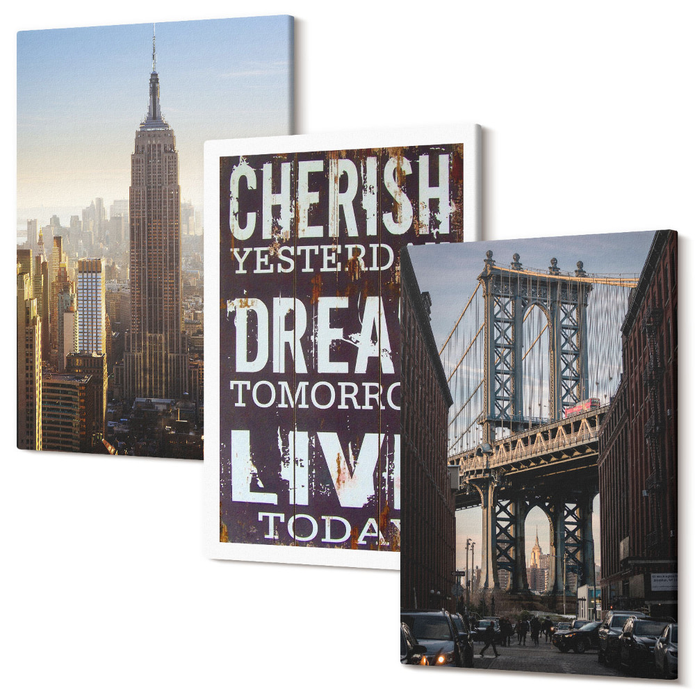 Sada 3 obrazů New York City Landscapes s inspirativním citátem