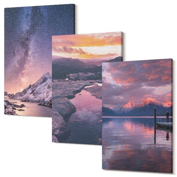 Sada obrazů triptych Hory a voda v krásné přírodní krajině