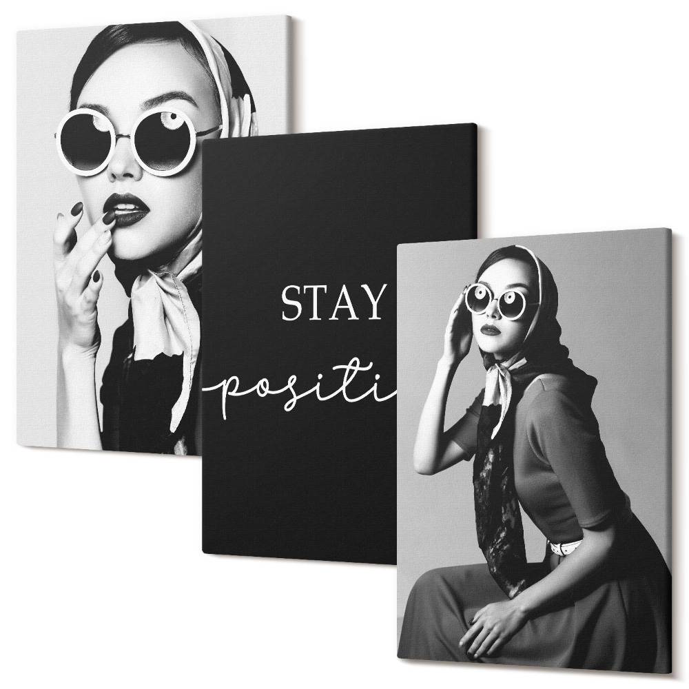 Sada 3 obrazů Stylové portréty žen ve slunečních brýlích