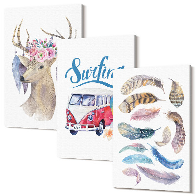 Sada 3 obrazů Parohatý jelen s květinami Holiday Van peří