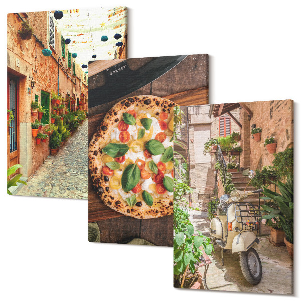 Sada obrazů triptych Okouzlující uličky s rostlinami a italskou pizzou