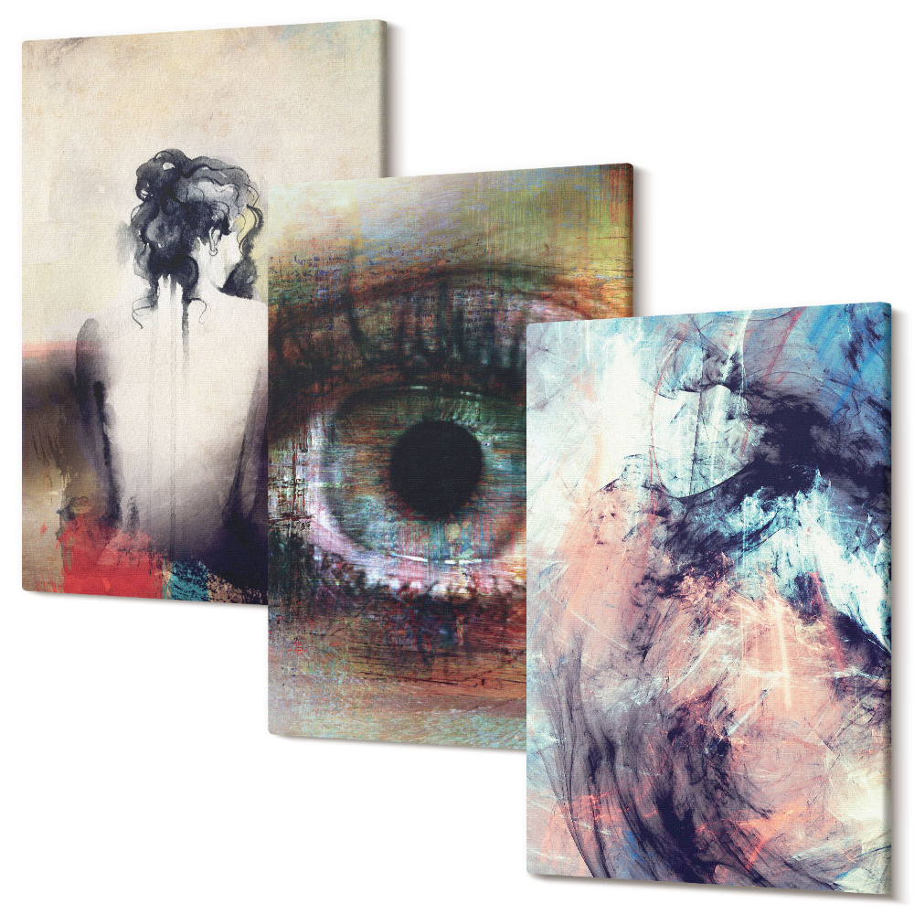 Sada 3 obrazů Portrét ženy oko abstraktní barvy emoce