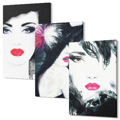 Sada 3 obrazů Malované portréty žen s výraznými rty