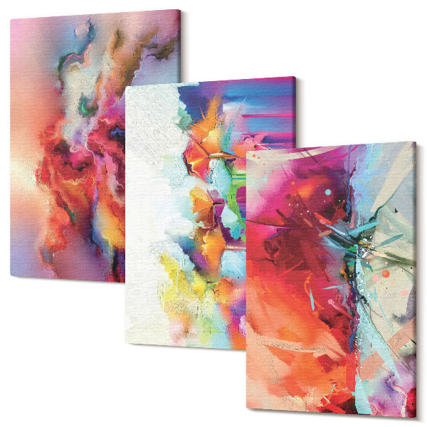 Sada obrazů na zeď triptych Barevné abstrakce s dynamickými formami a tvary