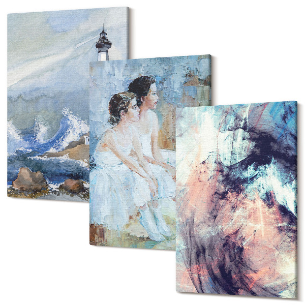 Sada obrazů na zeď triptych Malovaný abstraktní maják a tanečníci