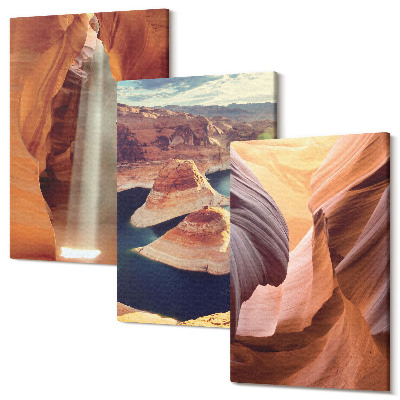 Sada 3 obrazů Vodopád v rokli skalní útvary v kaňonu