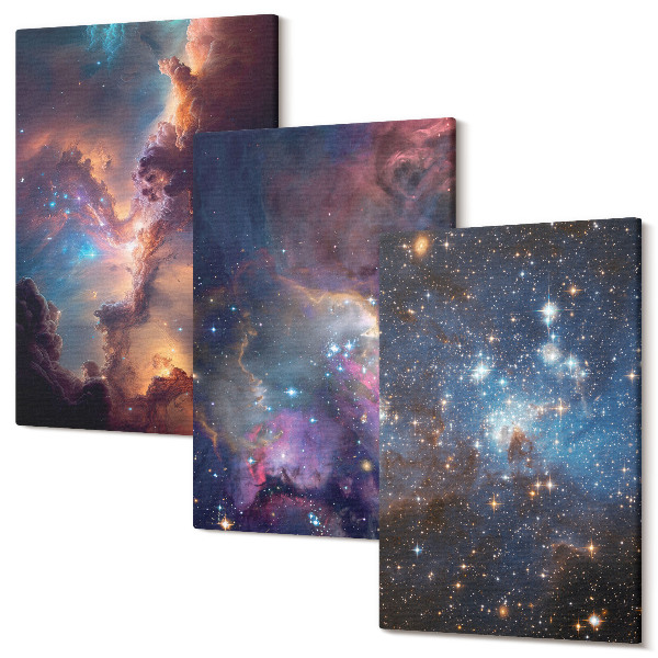 Sada obrazů triptych Vesmírné krajiny s hvězdami a mlhovinami