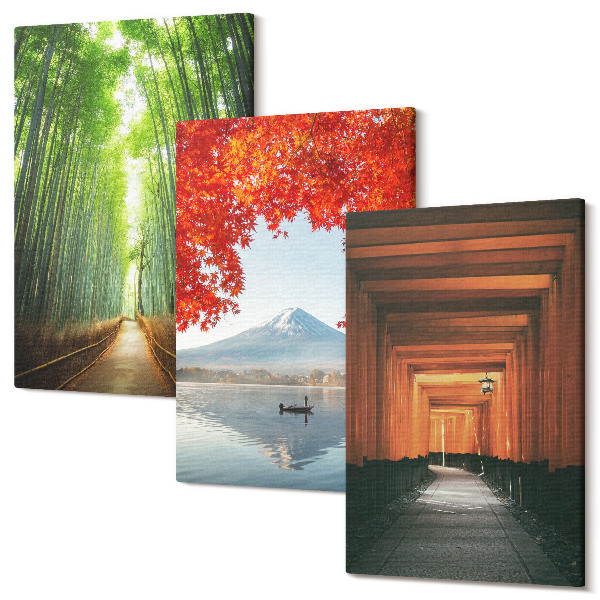 Sada obrazů na zeď triptych Bambusový les Mount Fuji torii cesta krajiny Japonska