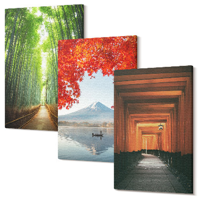 Sada obrazů na zeď triptych Bambusový les Mount Fuji torii cesta krajiny Japonska
