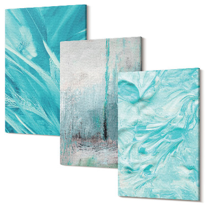 Sada obrazů na zeď triptych Odstíny modré v jemných abstraktních vzorech