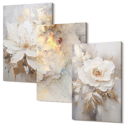 Sada 3 obrazů Květiny na světlém pozadí s abstraktními vzory