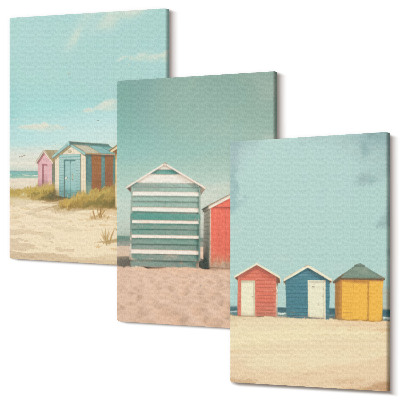 Sada 3 obrazů Barevné plážové domy v letním slunci