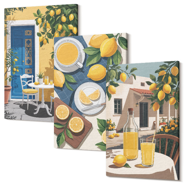 Sada obrazů triptych Limonáda s italským výhledem a terasou na slunci