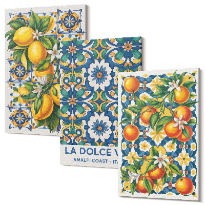 Sada 3 obrazů Citrusové a barevné abstraktní vzory plakáty